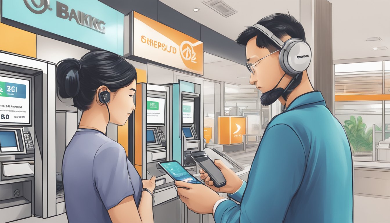 A person using a smartphone to deposit a cheque at an OCBC digital banking location in Singapore