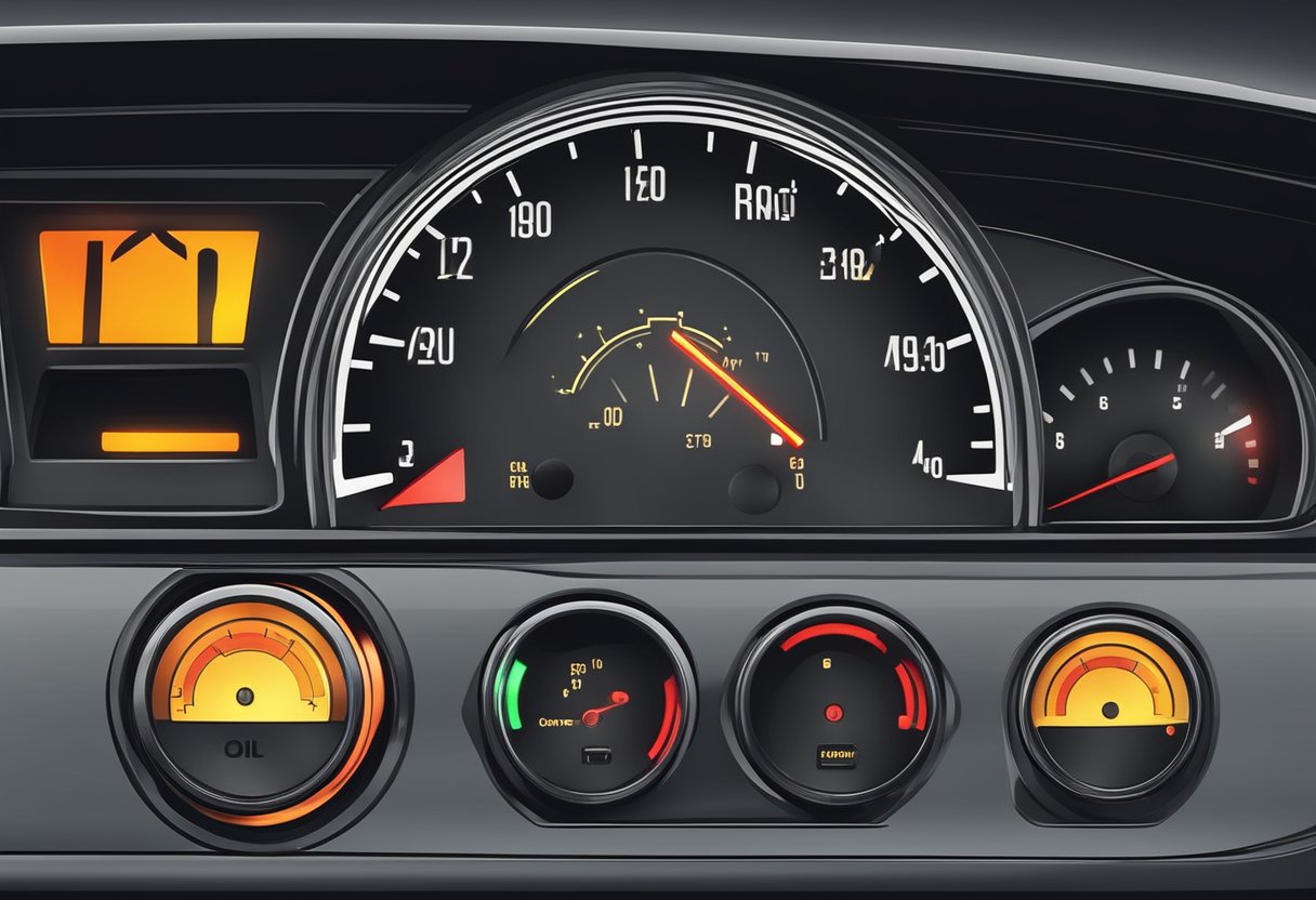 An illuminated oil pressure warning light shines brightly on the dashboard of a car, signaling a critical issue with the oil pressure sensor