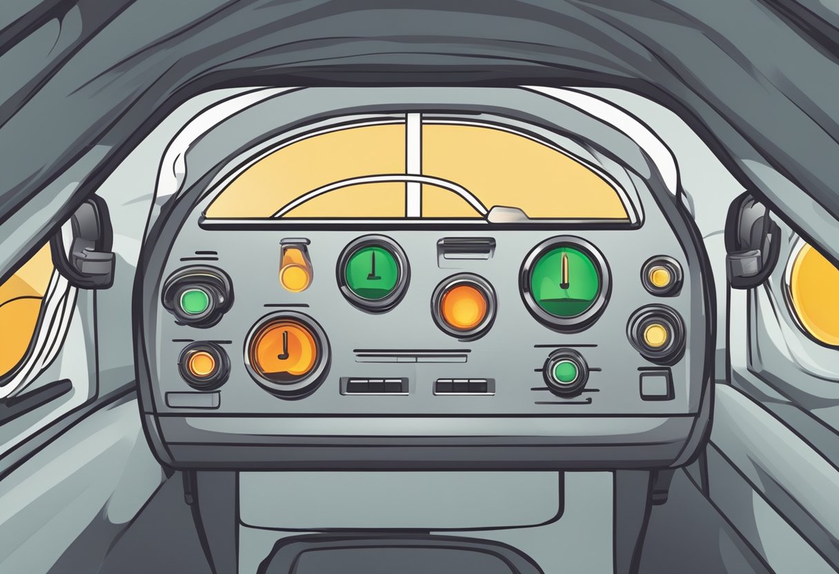 A car dashboard with warning lights illuminated, specifically the oil pressure warning light, with a caption "3 Critical Signs of a Failing Oil Pressure Sensor You Shouldn't Ignore" displayed prominently