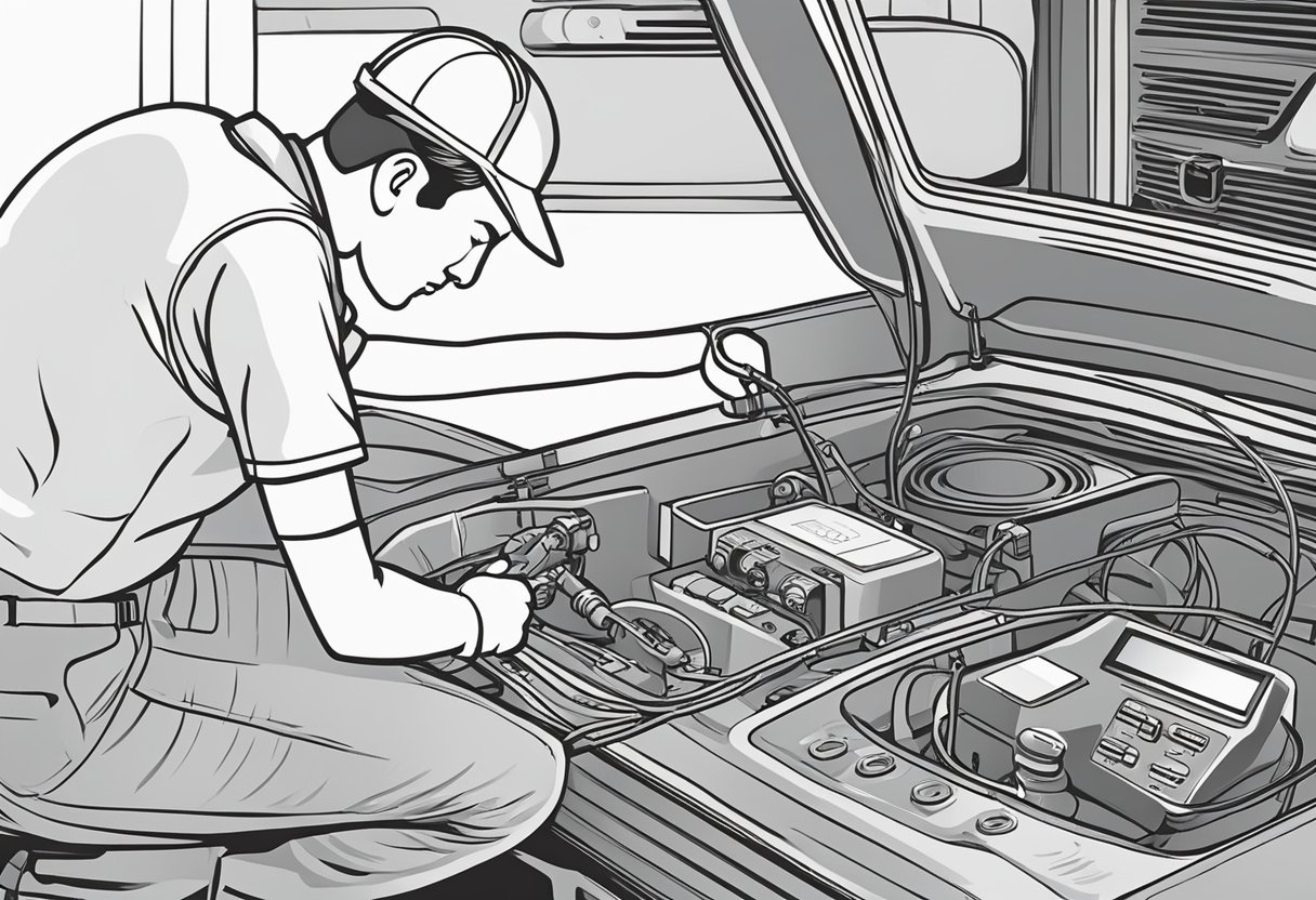 A mechanic using a multimeter to test the O2 sensor voltage, then replacing the faulty sensor with a new one