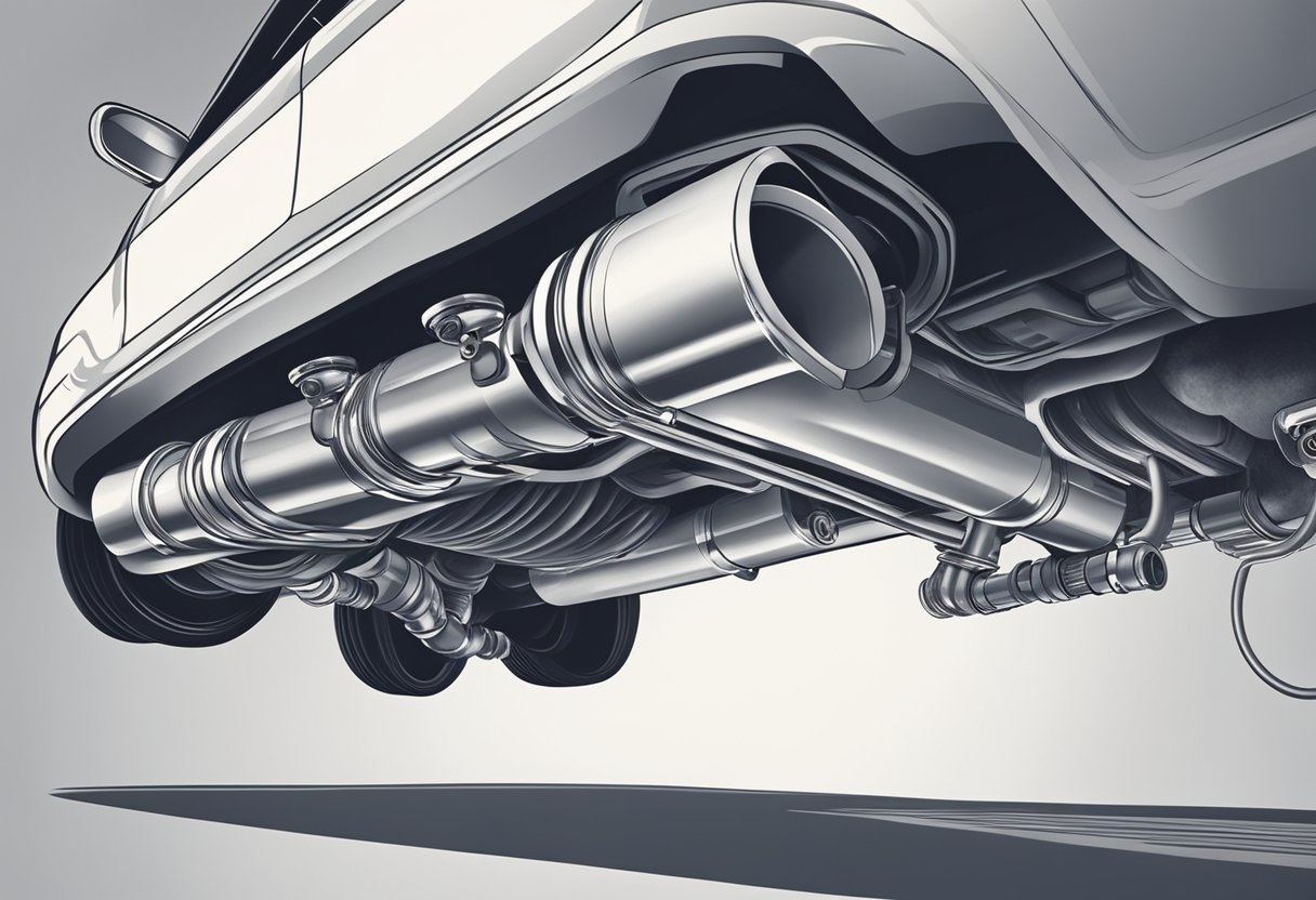 A car's exhaust system: pipes, muffler, catalytic converter, and tailpipe.

Smoke and fumes exit the tailpipe