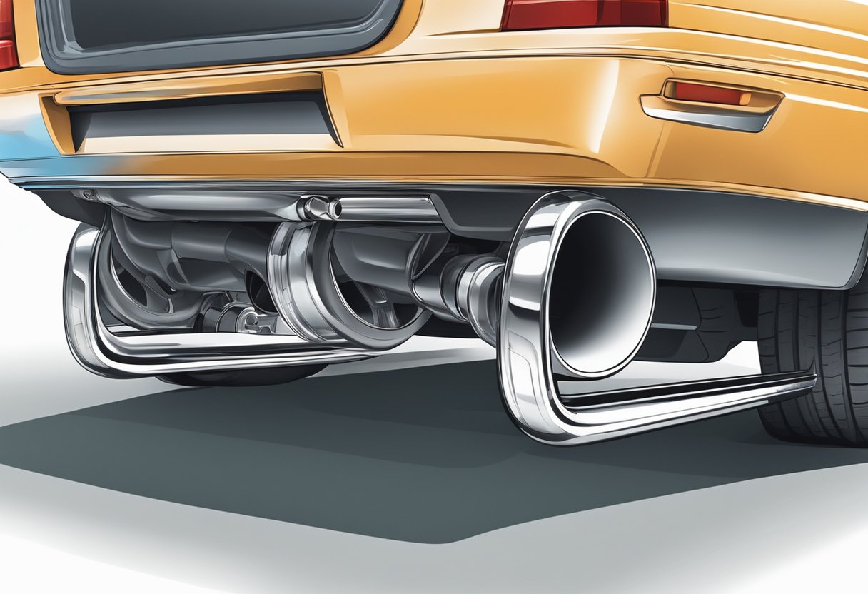 The exhaust pipes and tailpipe extend from the underside of the vehicle, with the pipes leading from the engine and converging into the tailpipe at the rear