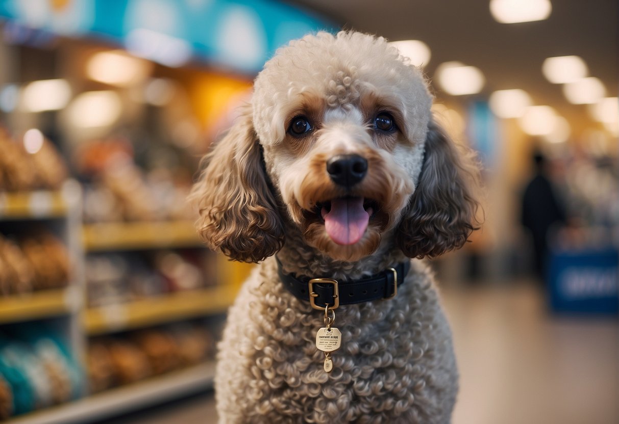 A poodle being bought, with price discussion in a pet store setting
