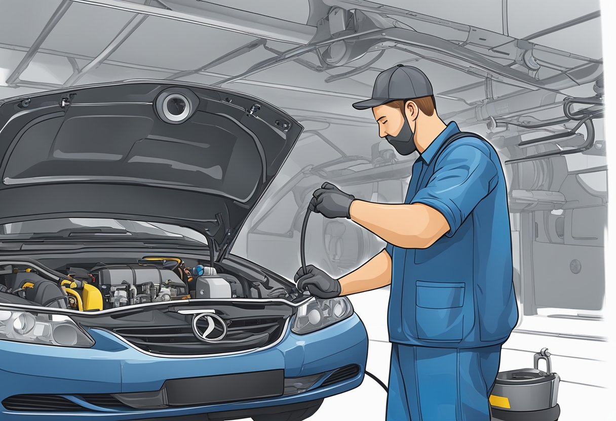 The mechanic carefully examines the O2 sensors in the car's exhaust system, distinguishing between the upstream and downstream sensors