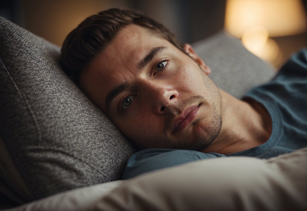 A person's head lies on a pillow, with shoulders resting comfortably