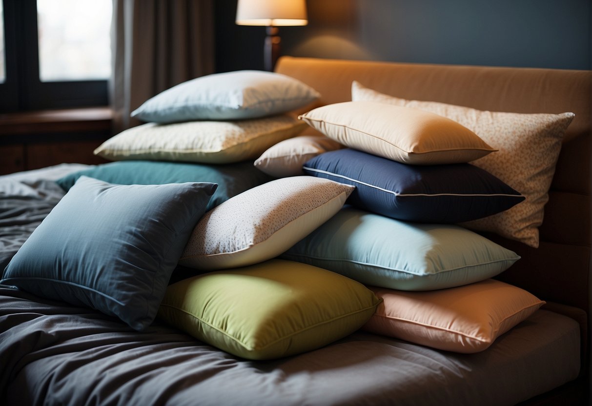 A variety of pillows arranged to show different types and levels of shoulder support while sleeping
