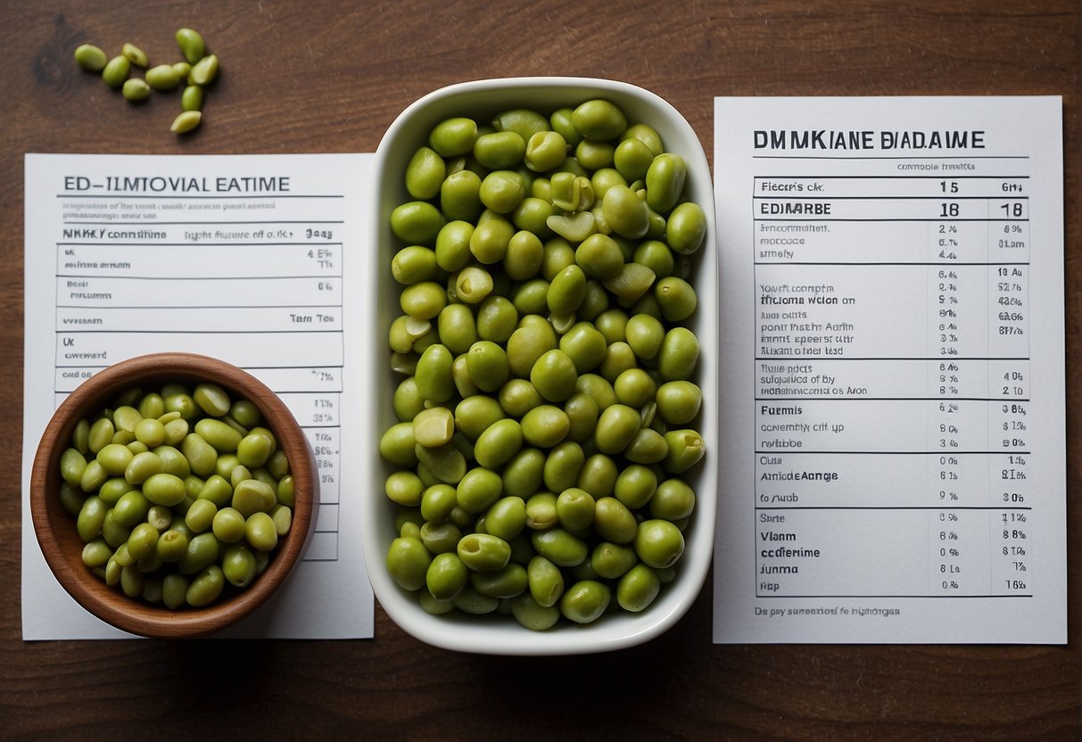 A comparison of mukimame and edamame, showcasing their nutritional profiles with labeled charts and graphs