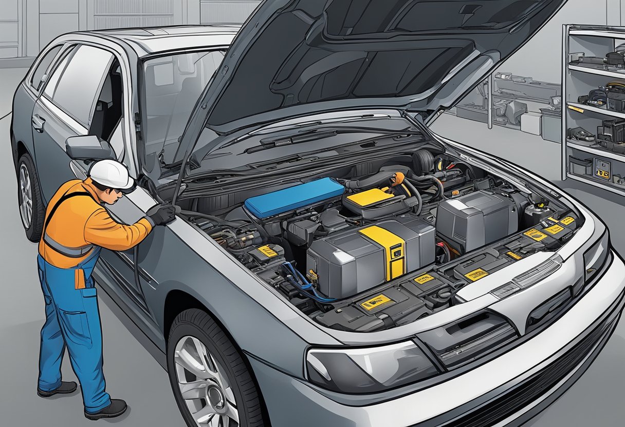 A mechanic disconnects the car's battery, locates the knock sensor, removes it, and installs a new one.

They then reconnect the battery and test the car to ensure the issue is resolved