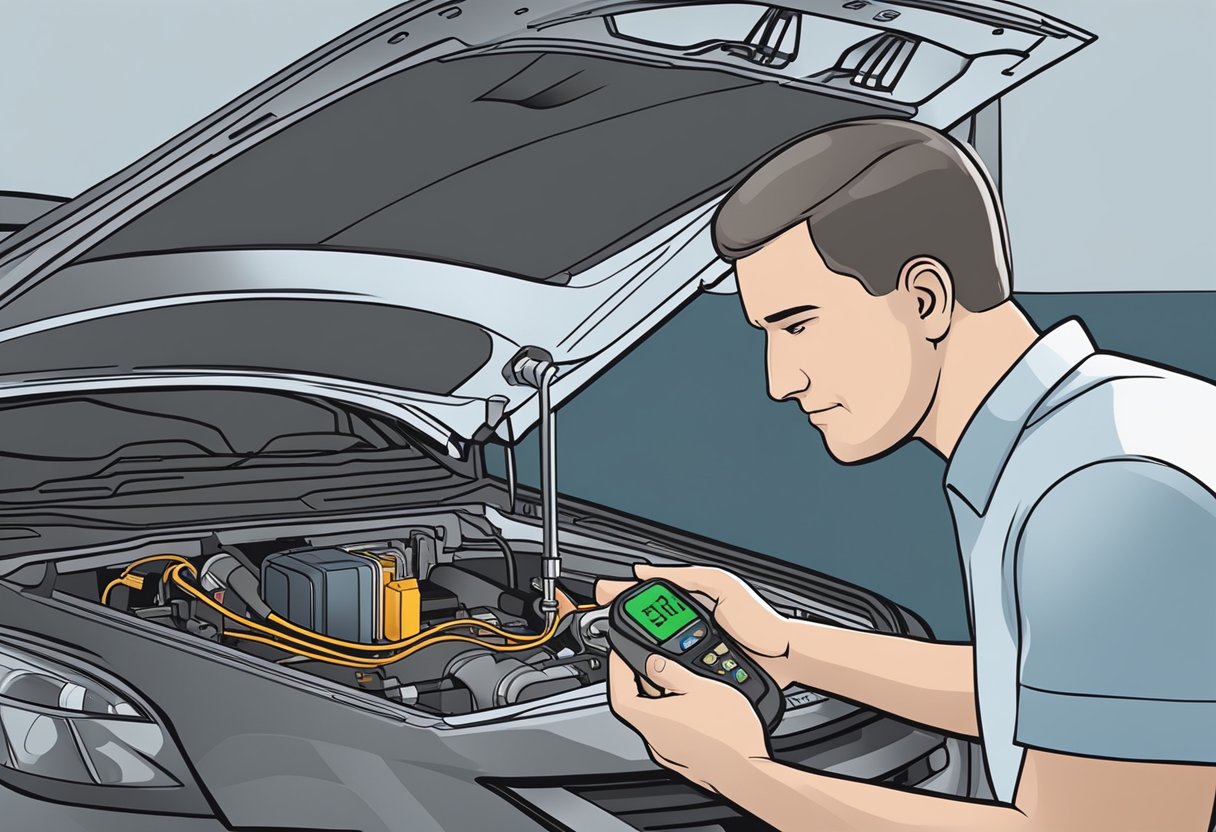 A mechanic using a diagnostic tool to test the EVAP system pressure sensor for low input