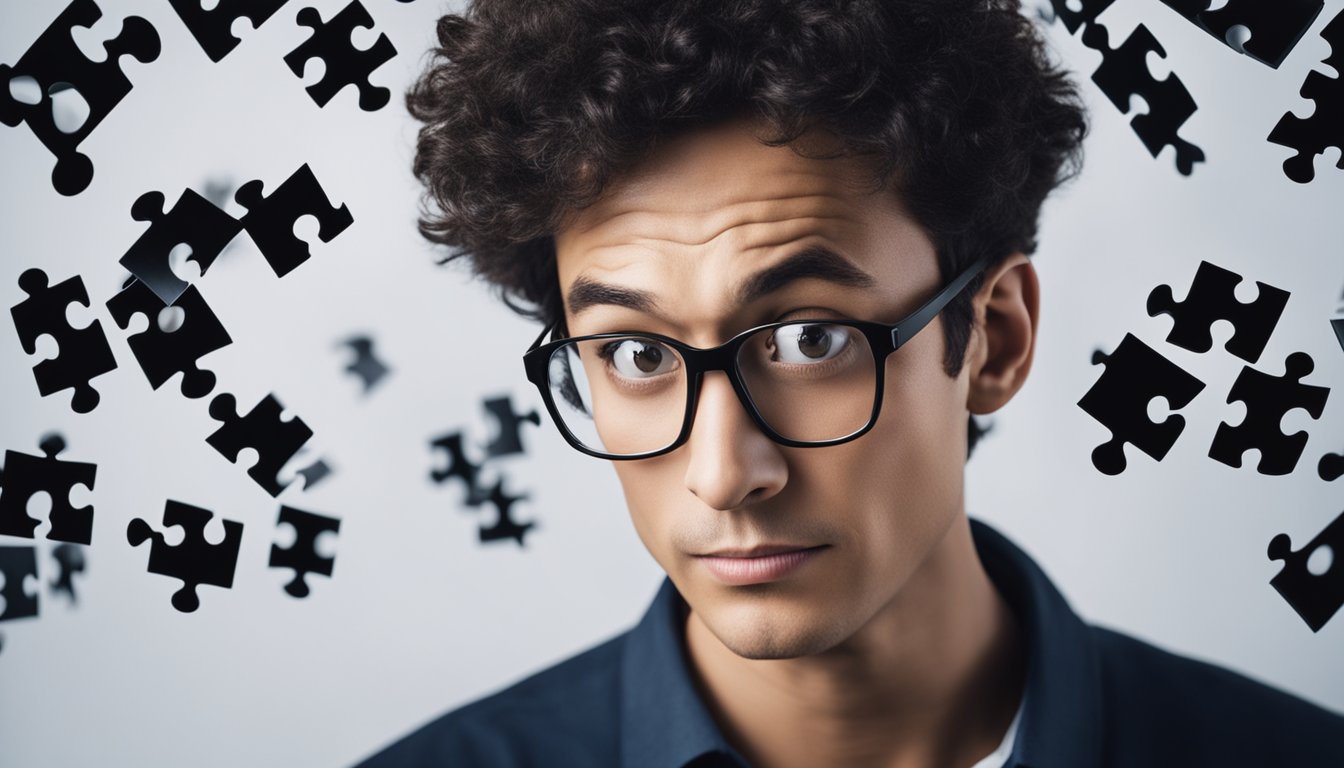 A person with a puzzled expression surrounded by question marks and negative symbols