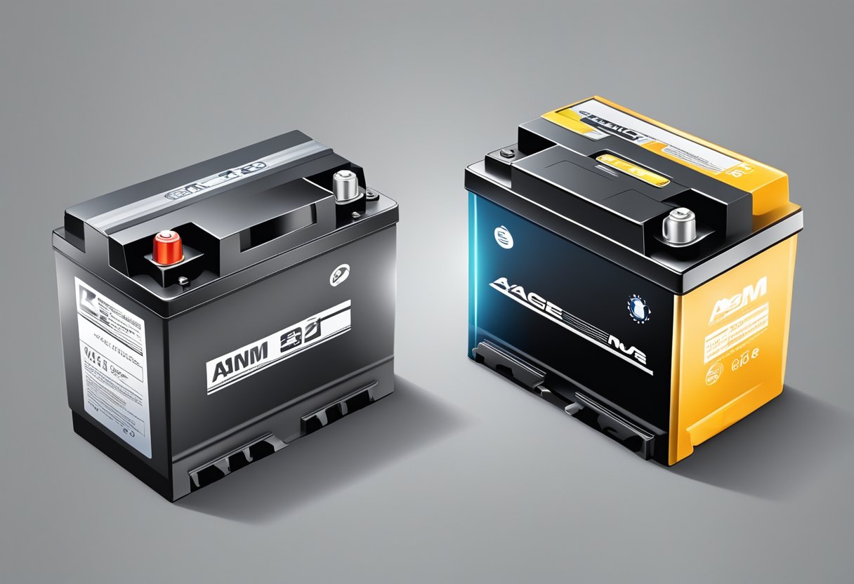 Two car batteries face off, AGM and standard, with a spotlight shining on them.

The AGM battery looks sleek and modern, while the standard battery appears more traditional