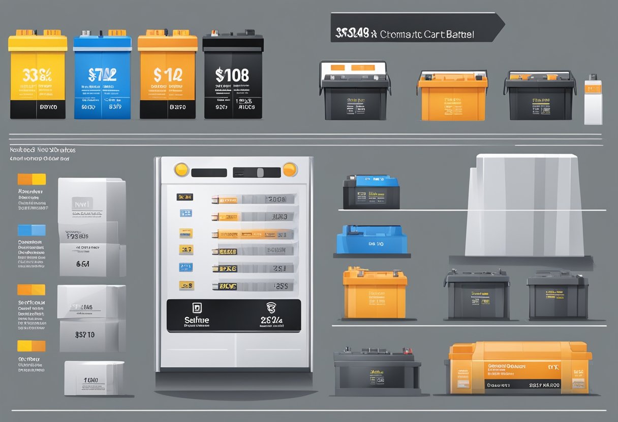 A side-by-side comparison of AGM and standard car batteries with price tags and cost breakdowns