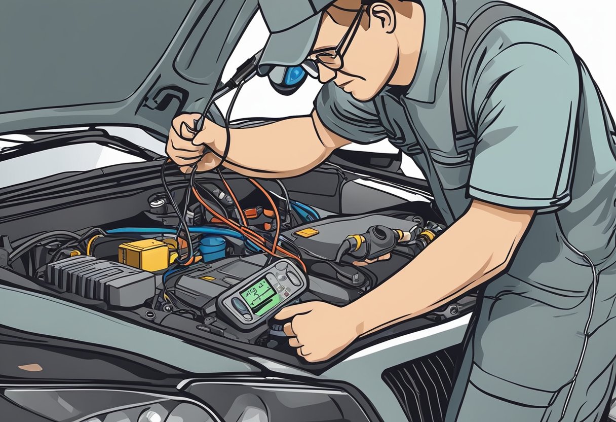 A mechanic checks the wiring and connections of a car's oxygen sensor, using a multimeter to test the voltage.

The mechanic then replaces the faulty sensor with a new one