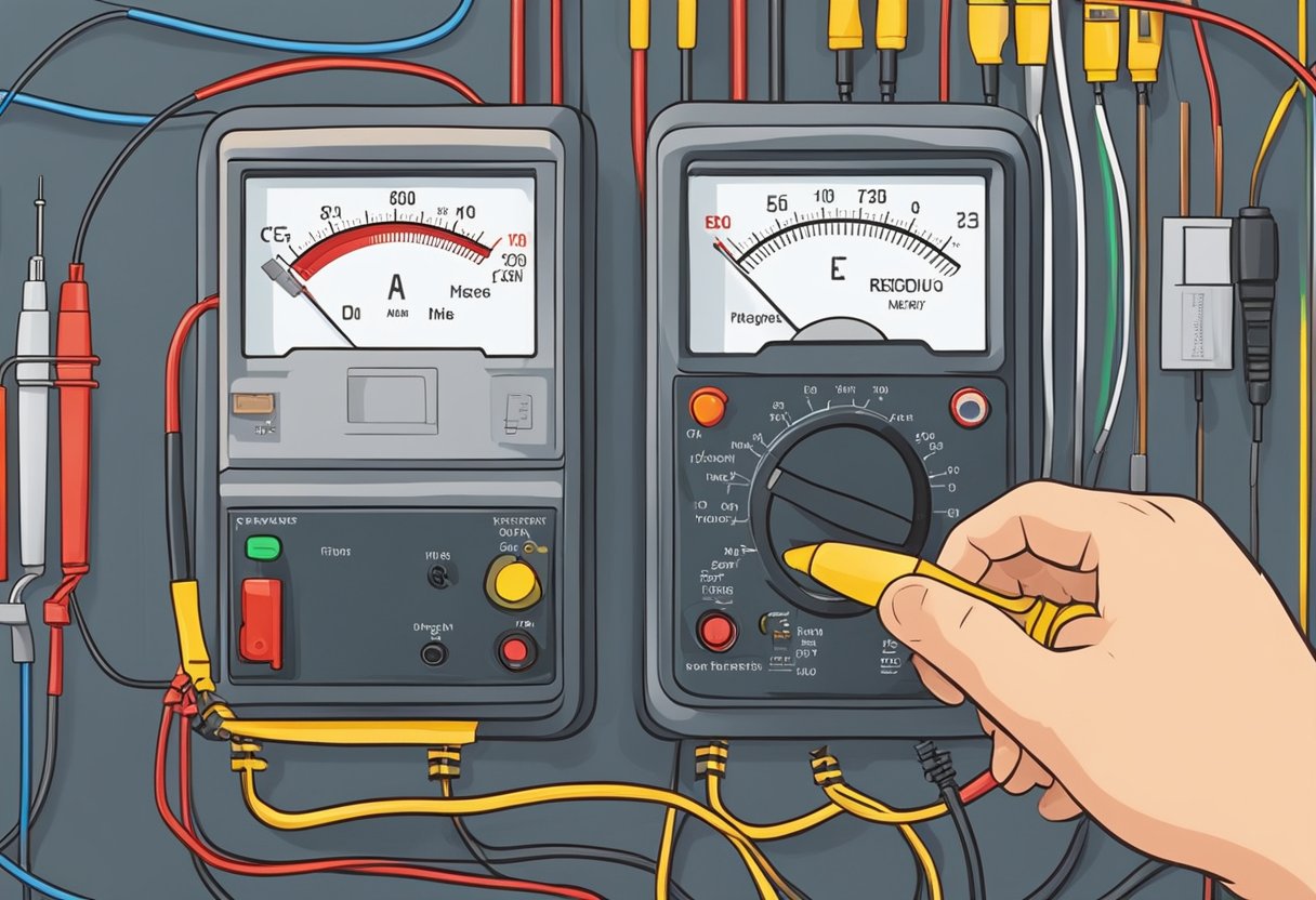 A technician tests a voltage regulator with a multimeter, checking for irregular voltage output