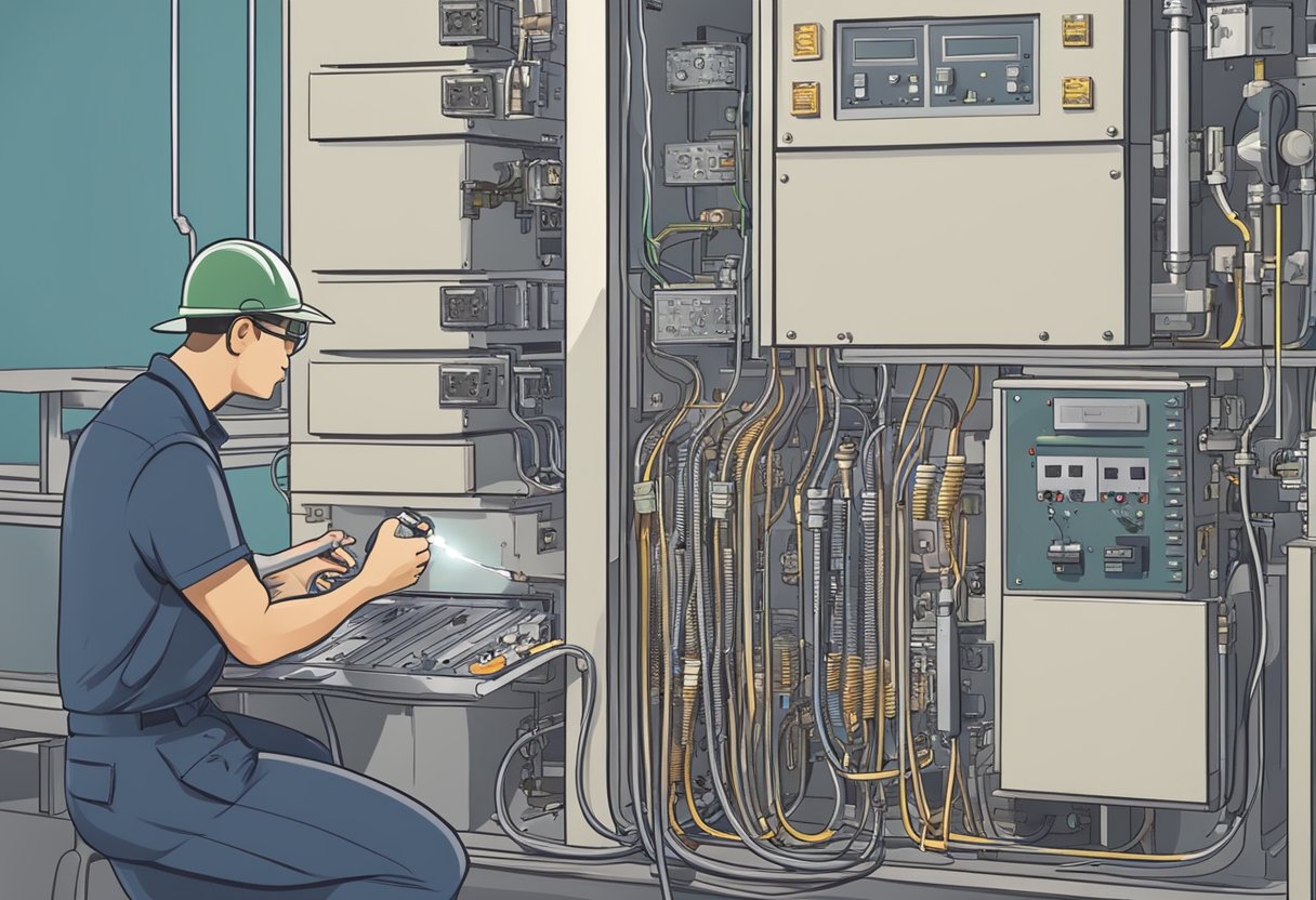 A voltage regulator smokes and sparks, causing electrical equipment to malfunction.

A technician tests and replaces the faulty part