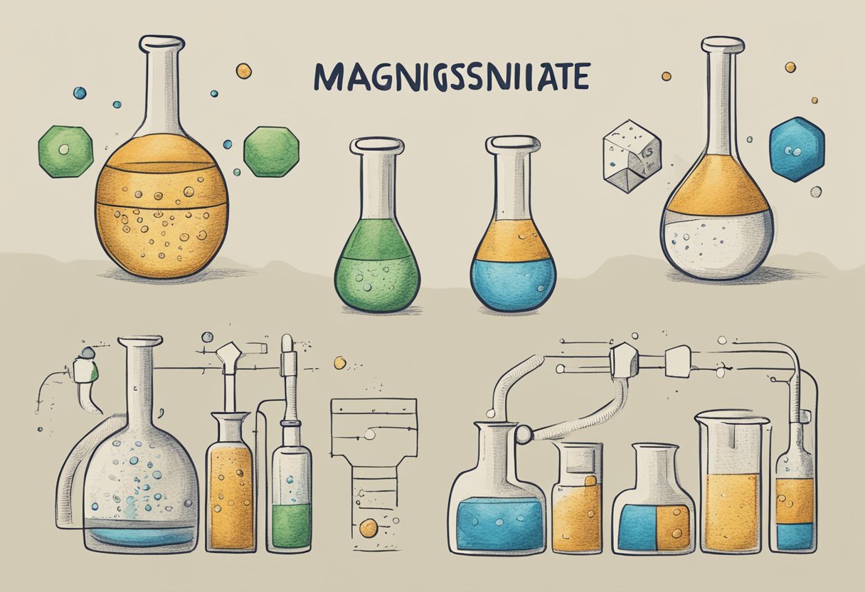 Two chemical compounds, magnesium glycinate and bisglycinate, stand side by side, each with distinct molecular structures and properties