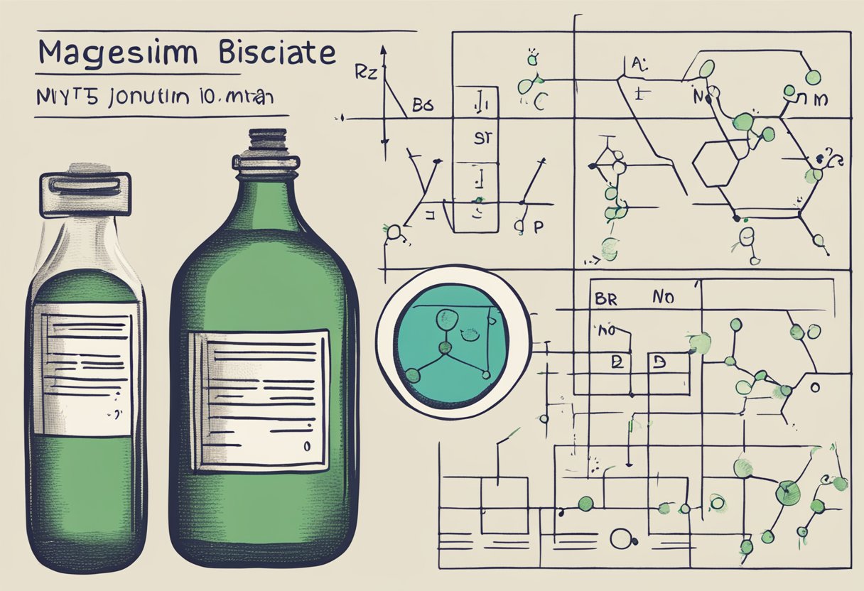 A bottle of magnesium bisglycinate next to a chemical structure diagram