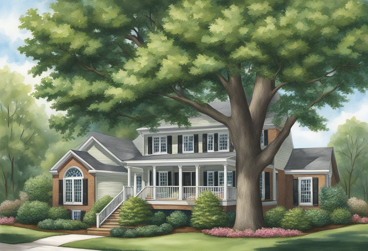 A well-maintained tree stands tall in a manicured yard, adding value to the property in Concord, NC. Proper care is evident in its healthy foliage and sturdy trunk
