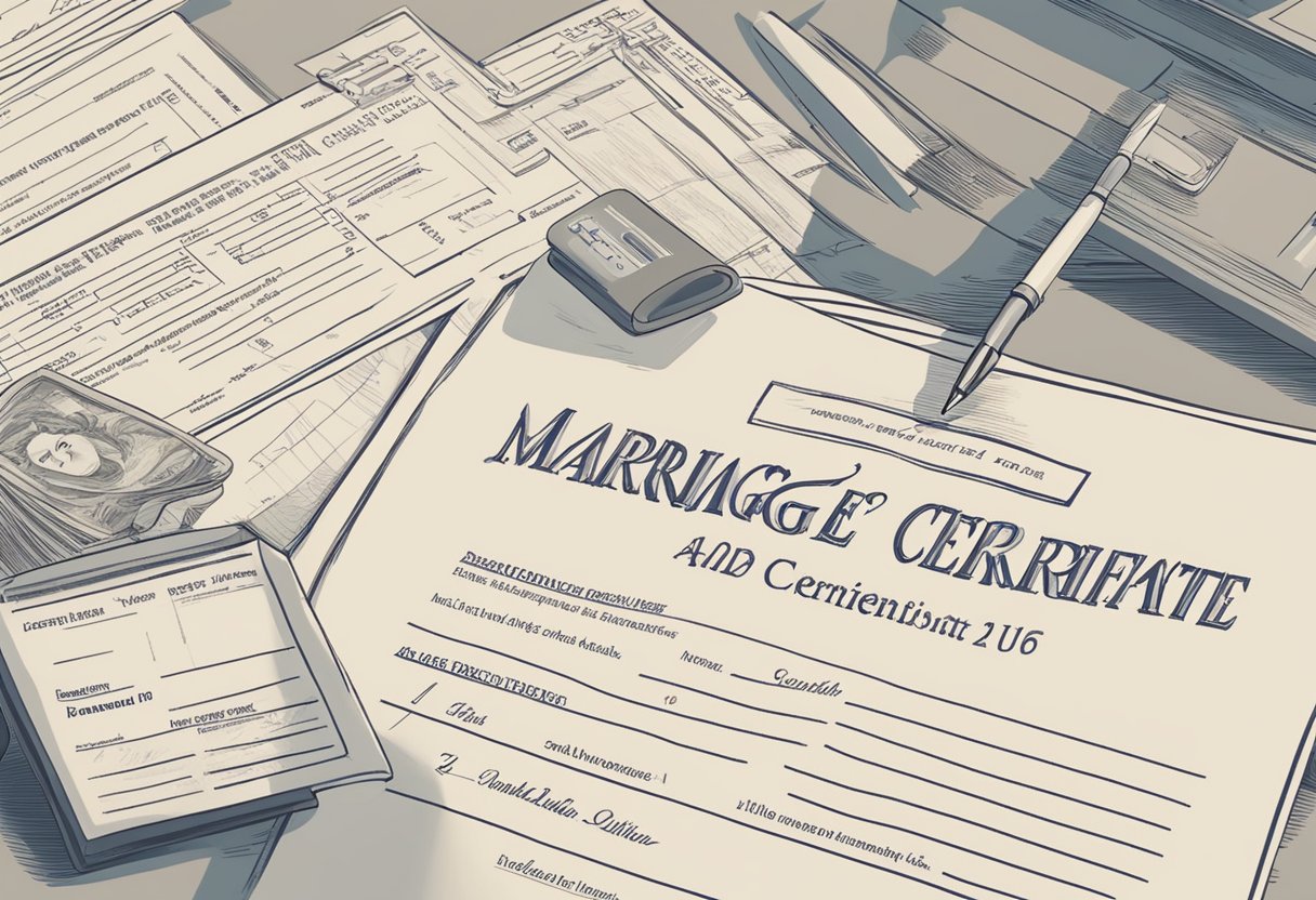 A person fills out a form with their old and new name, marriage certificate, and current driver's license.

They submit the form to a government office for processing