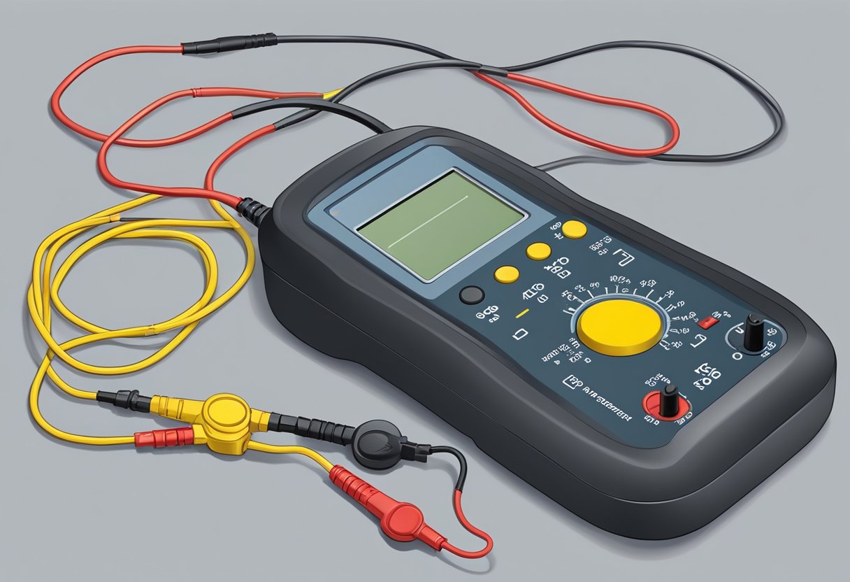 A multimeter measures voltage at an oxygen sensor.

Wires connect to the sensor, and a diagnostic code P0137 is displayed on a scanner