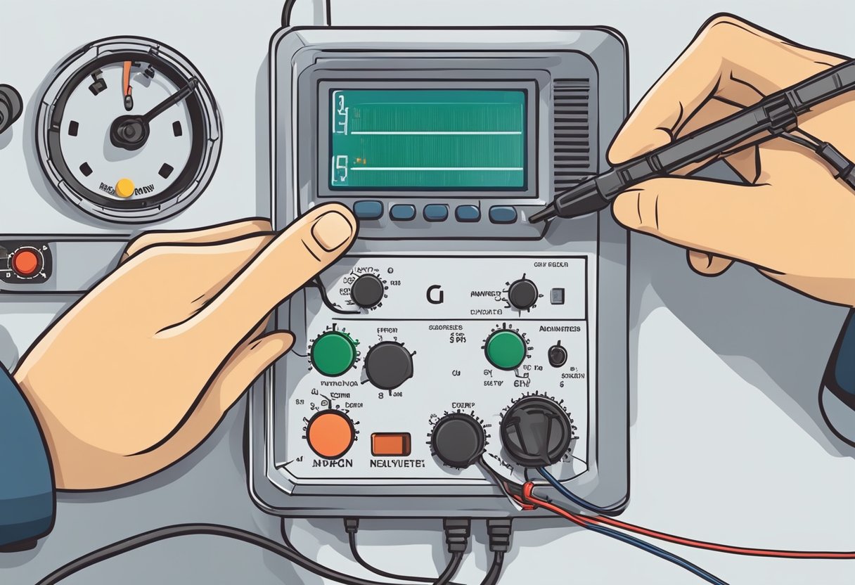 A mechanic checks the oxygen sensor circuit with a multimeter.

They analyze the voltage readings and use a repair manual for guidance