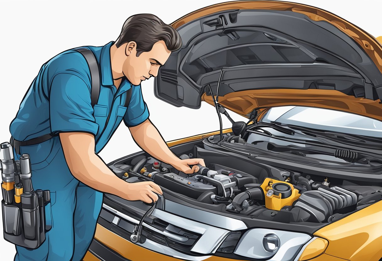 A mechanic examines EVAP system components with diagnostic tools