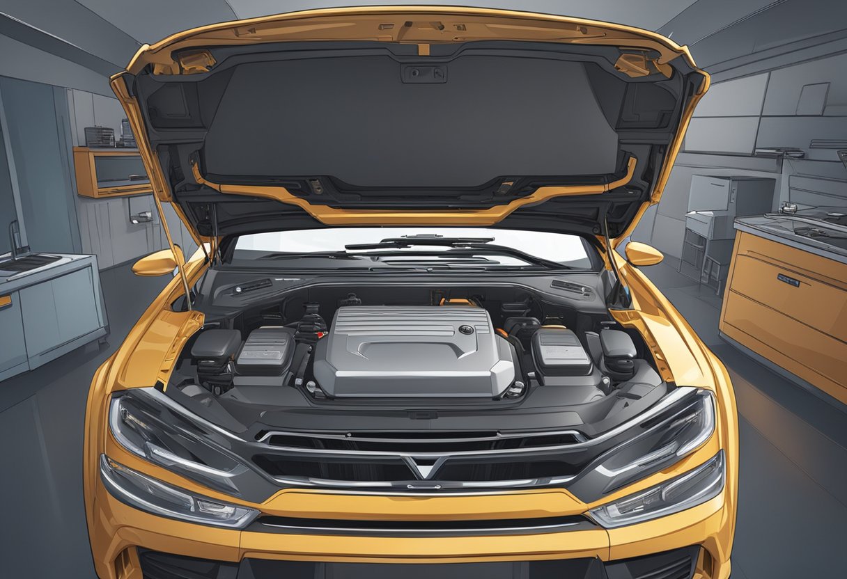 The hood of a car is open, revealing the engine.

A diagnostic tool is connected to the vehicle, displaying the code "P1399: Random Cylinder Misfire Detection."
