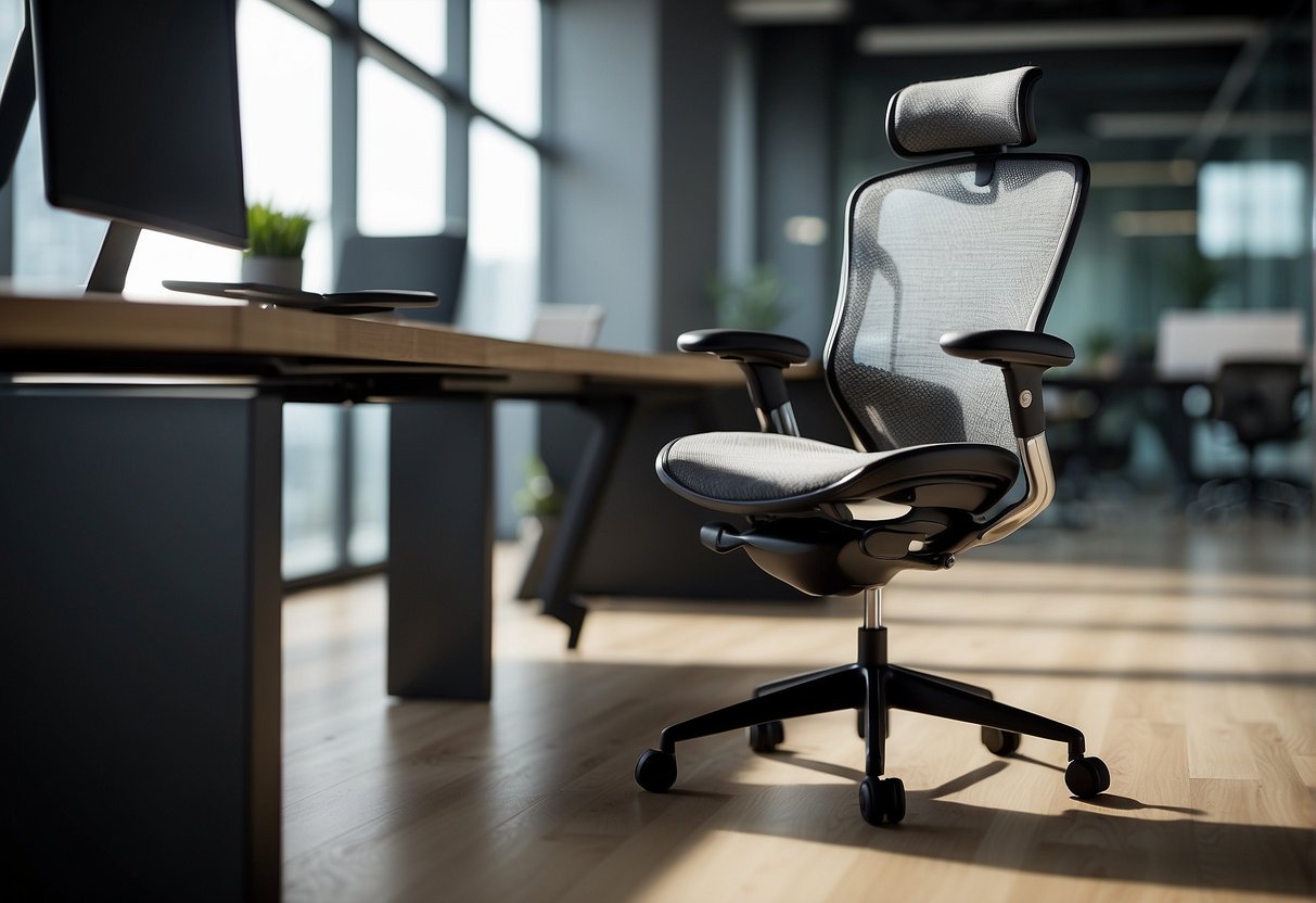 A luxurious grey mesh office chair, the hjh OFFICE ERGOHUMAN Edition, with sleek design and high-quality materials