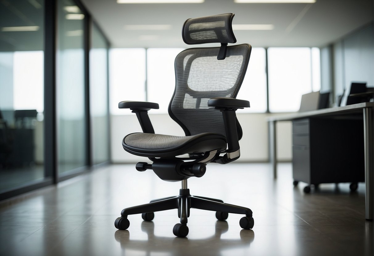 A gray mesh Ergohuman office chair with luxurious functionality and mechanics