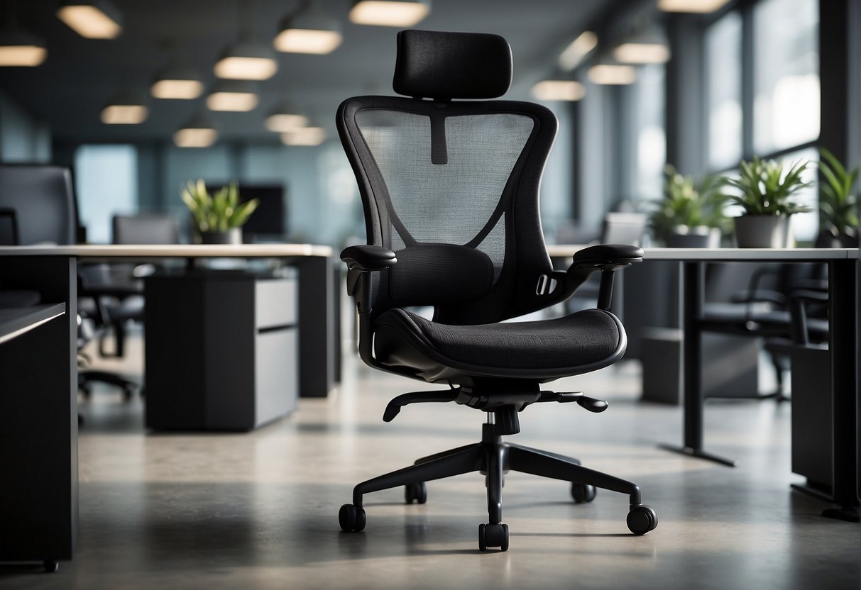 A black hjh OFFICE Enjoy I office chair in fabric/mesh, with various product variants and availability displayed