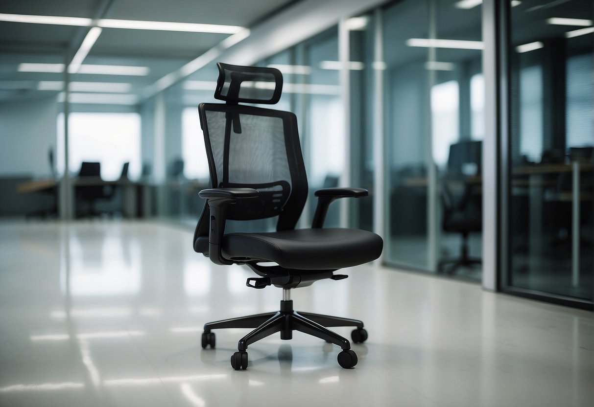A black office chair with mesh fabric and customer reviews