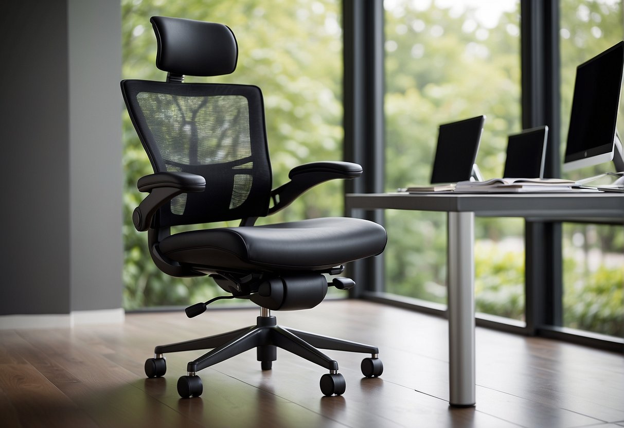 A sleek black ergonomic office chair, the hjh OFFICE 652111 Profi Chefsessel ERGOHUMAN, with mesh backrest and adjustable features