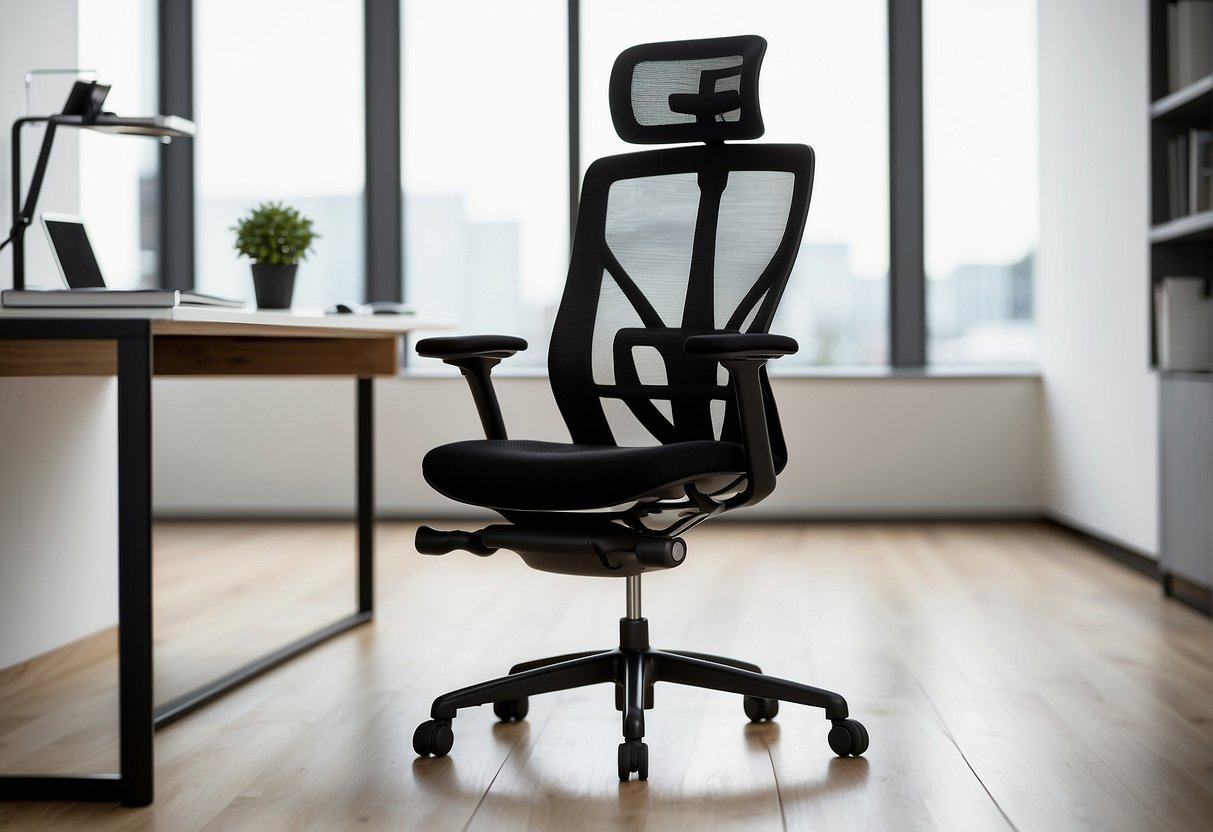 A sleek black ergonomic office chair, the hjh OFFICE 652111 Profi Chefsessel ERGOHUMAN, made of mesh material and designed for comfort and support
