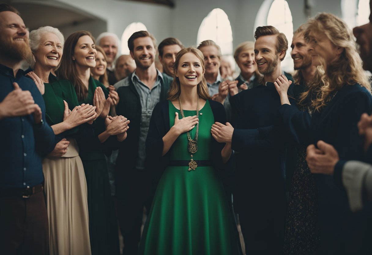 Saying Goodbye with Grace: Exploring Irish Farewell Traditions - A group of people stand in a circle, arms linked, as they recite a traditional Irish farewell blessing, their faces filled with emotion and grace
