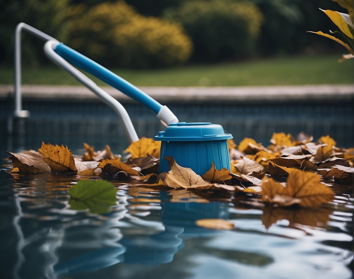 A pool skimmer is clearing leaves and debris from the water's surface using different techniques for various types of debris