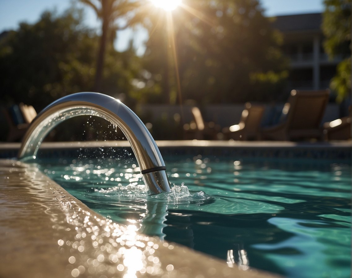A sparkling pool under the Georgia sun, with a professional skimming service at work, removing debris and maintaining the water's clarity