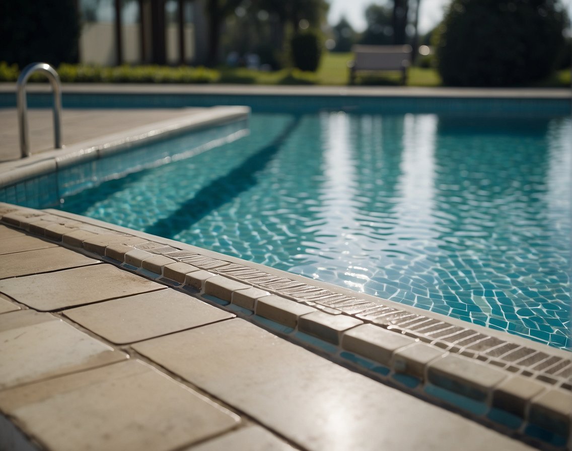 A pool with dirty and discolored tiles, showing the importance of regular cleaning for maintaining the pool's appearance and functionality