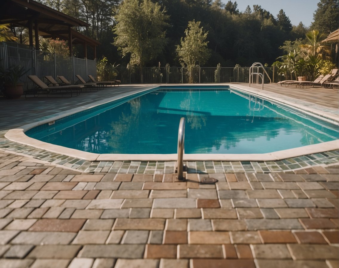 A pool in Georgia, with sparkling clean and hygienic tiles. The surrounding area is well-maintained, with no signs of dirt or algae growth