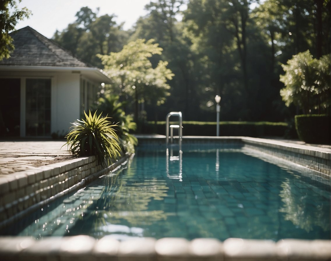 A sparkling pool surrounded by dirty grout, a professional cleaning machine in action, and a Georgia expert advising pool owners