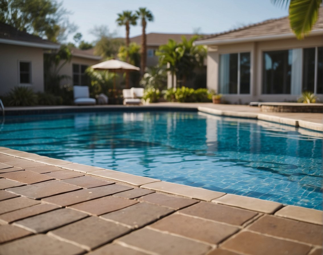 A pool with clean, well-maintained grout lines, showcasing the importance of grout cleaning in enhancing the overall aesthetics of the pool area