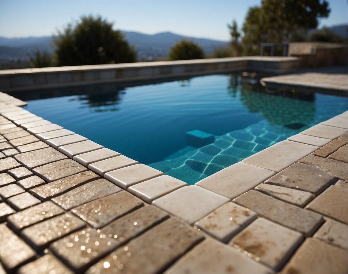 A sparkling pool surrounded by clean, well-maintained grout. Clear water reflects the blue sky, creating a visually appealing and inviting atmosphere