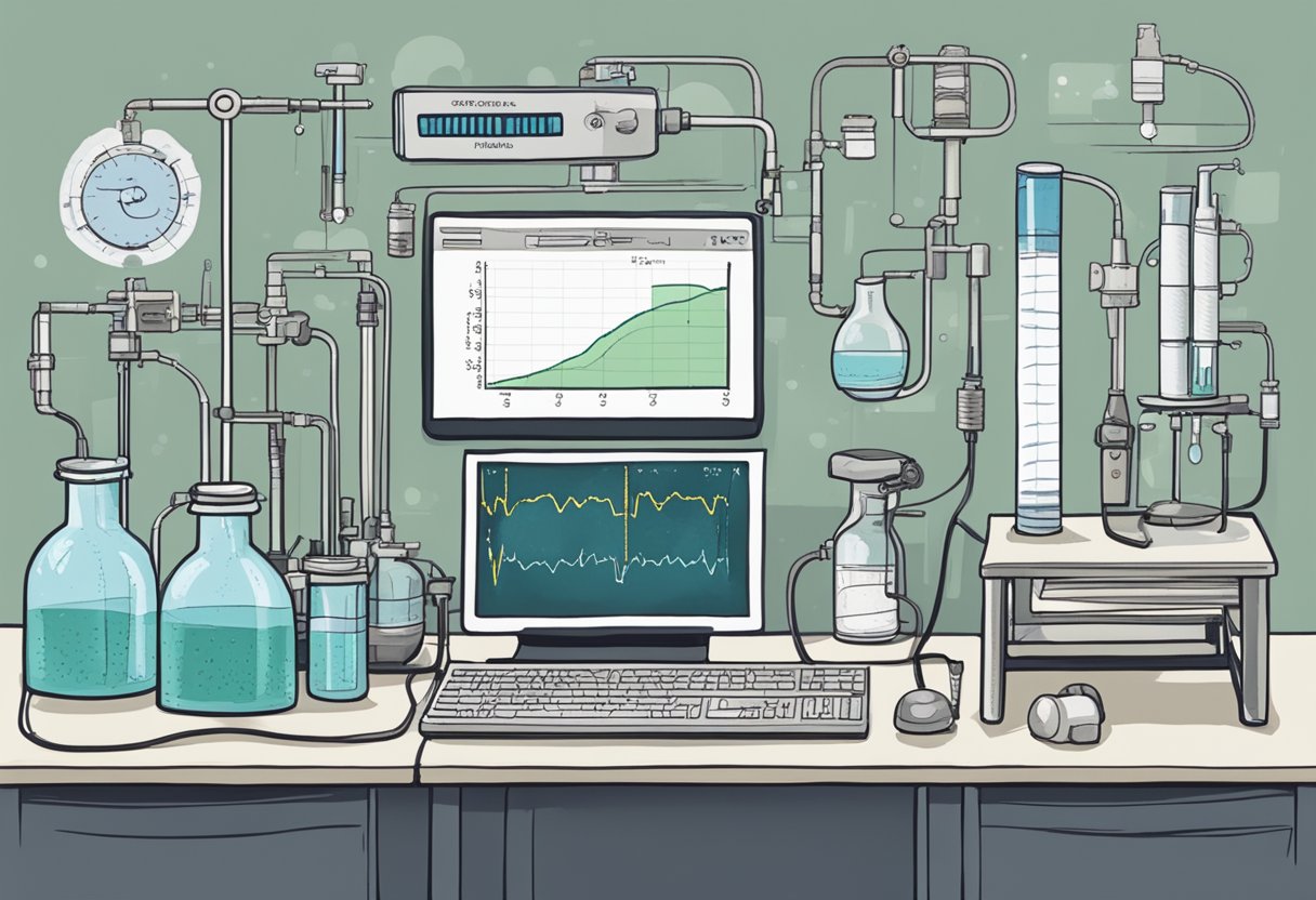 A laboratory setup with test tubes and equipment, a graph showing inulin levels, and a sleeping subject with EEG monitors