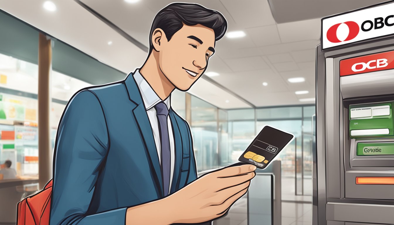 A foreigner in Singapore swipes an OCBC credit card, unlocking exclusive benefits and rewards