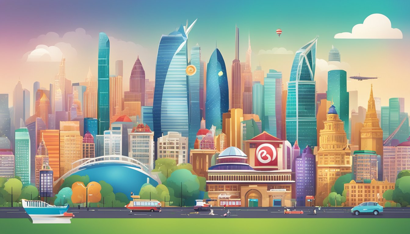 A vibrant city skyline with iconic landmarks, surrounded by a variety of shopping, dining, and entertainment options, with the OCBC credit card logo prominently displayed