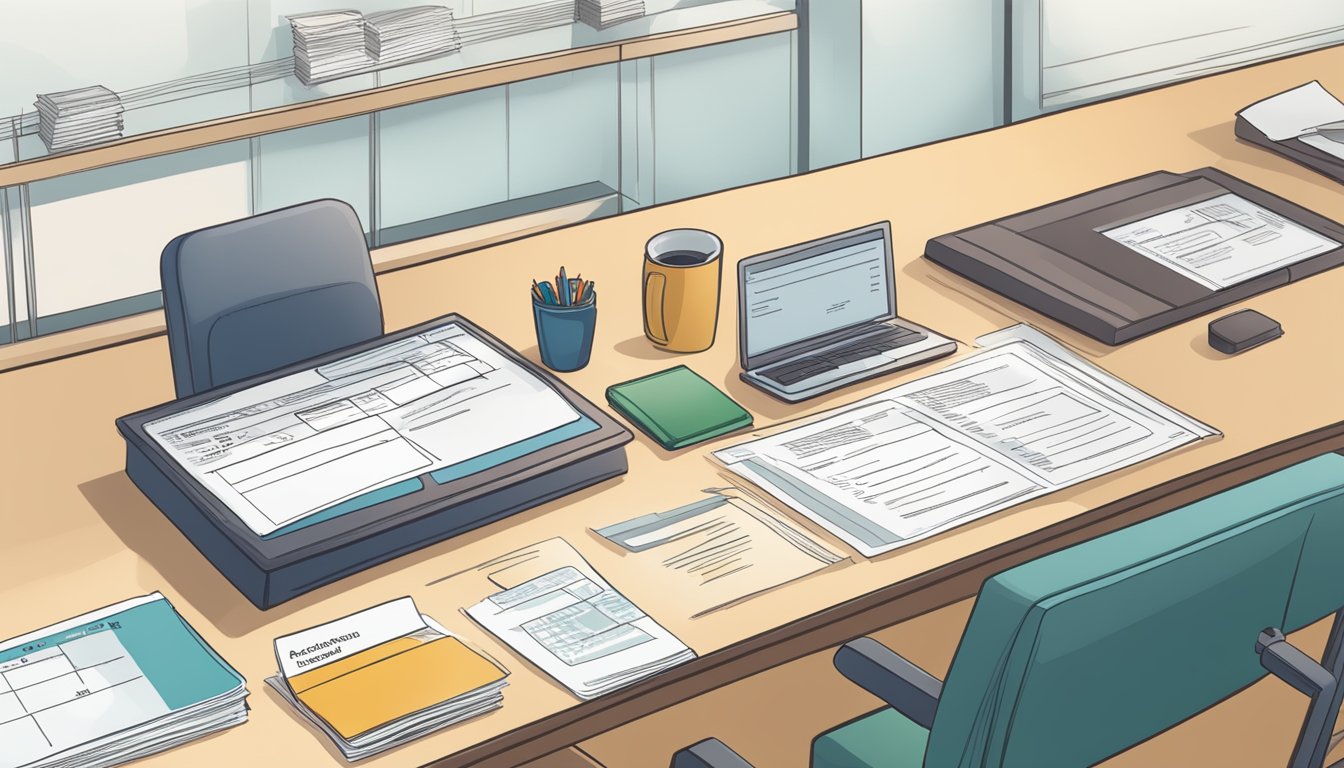 A desk with a passport, proof of address, and completed application form for OCBC current account opening in Singapore