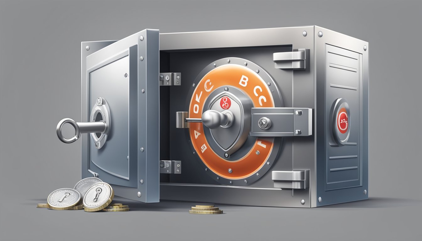 A secure vault with a glowing OCBC logo, surrounded by a shield and a lock, symbolizing the protection of deposits in a current account