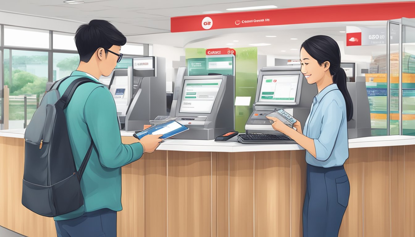 A person in Singapore making the minimum payment on their OCBC Easicredit account at a local bank branch