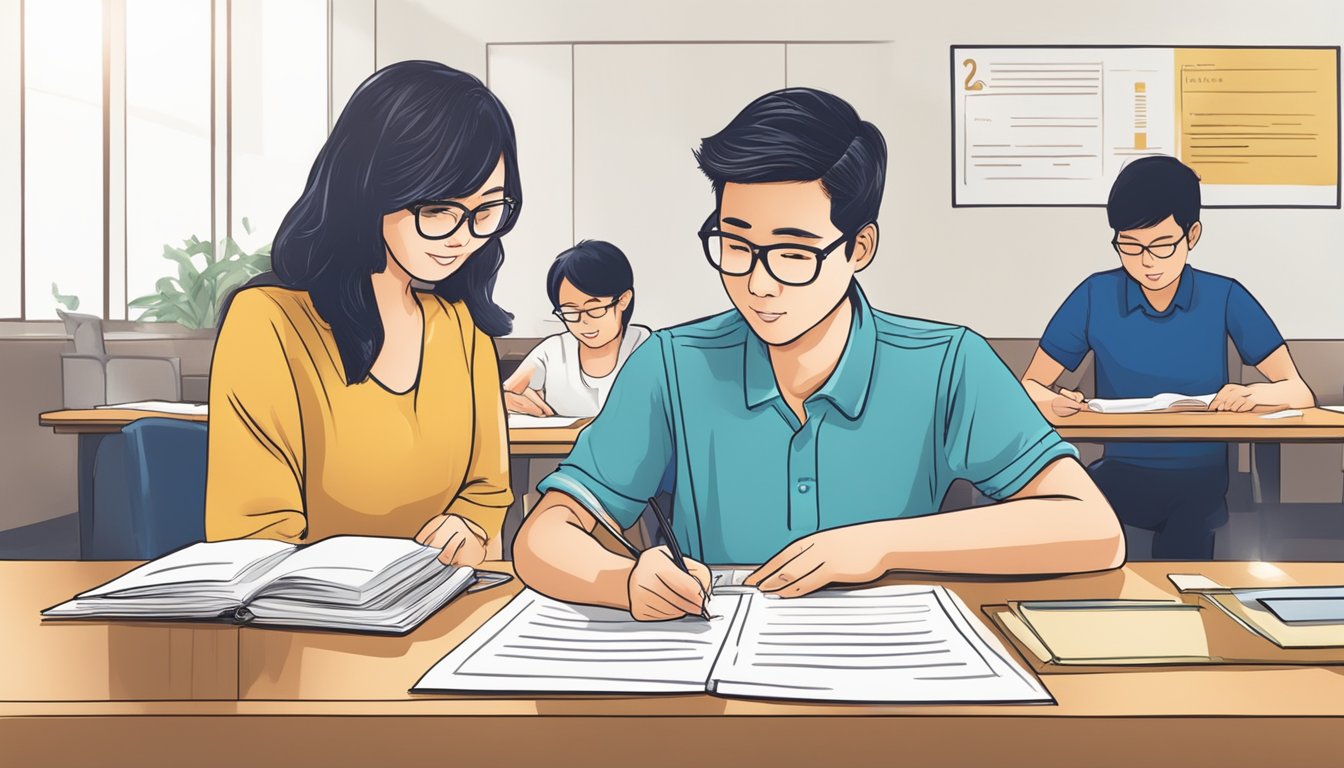 A student signing a repayment agreement with OCBC bank for their education loan in Singapore