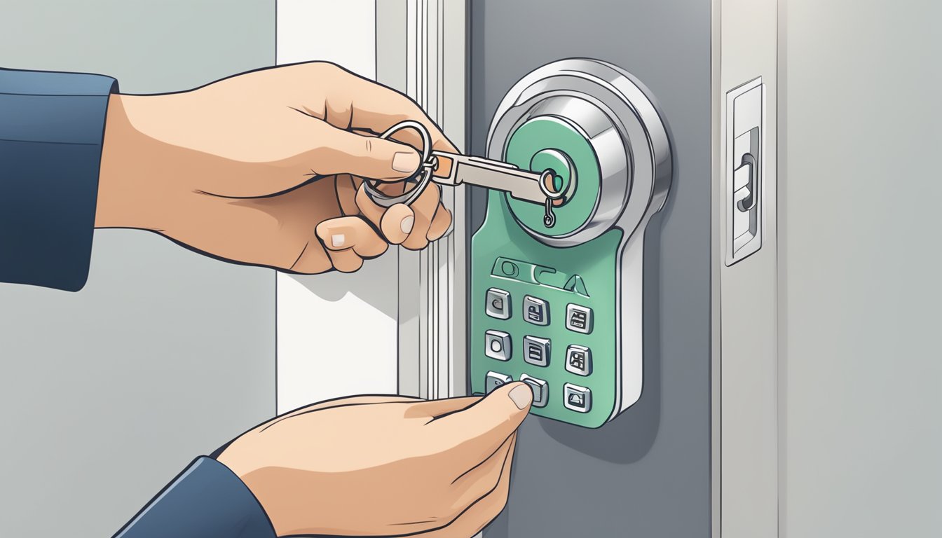 A hand holding a key unlocking a door labeled "Additional Services and Features ocbc extra cash loan singapore."