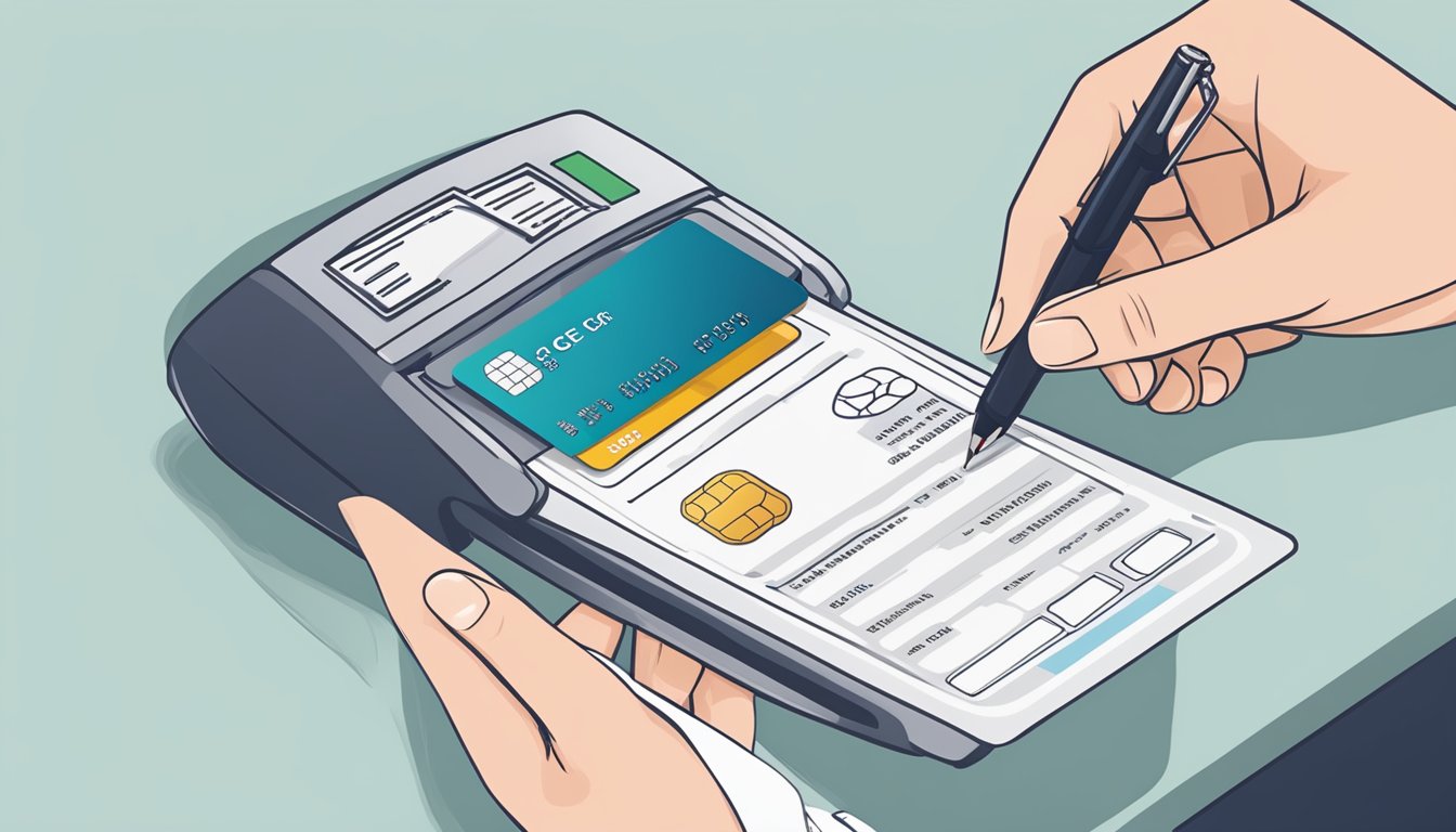 A hand holding a pen filling out a credit card application form with the OCBC GE Cashflo Card logo prominently displayed